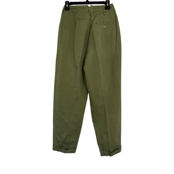 Vintage Outback Red Pleated High Waist Trousers Olive Green 100% Cotton Pants S - Picture 5 of 7
